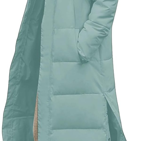 Long Down Winter Jackets for Women Hooded Thicken Warm Down Jacket Hem Slit Padded Puffer Coat Fashion with Pockets