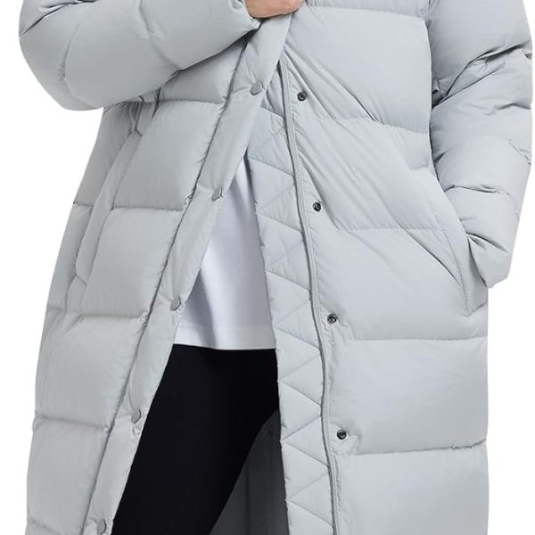 Women's 800FP Long Down Puffer Coat with Cinched Waist, Water-Resistant Winter Jacket with Removable Hood for Outdoor