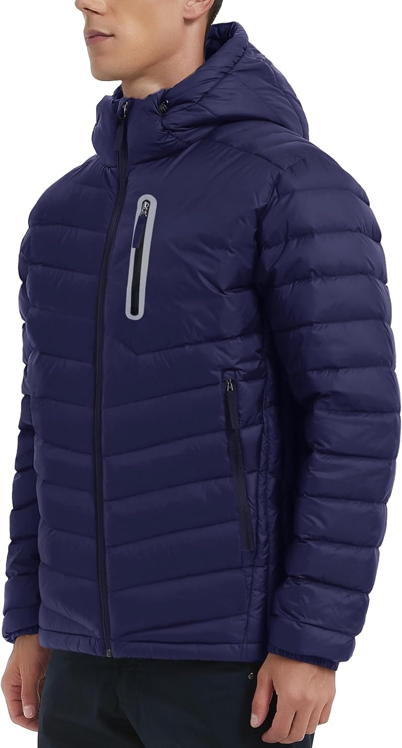 Men Down Jacket Puffer Winter Jacket with Hooded Packable Lightweight Windproof Insulated Warm Coat - Image 2
