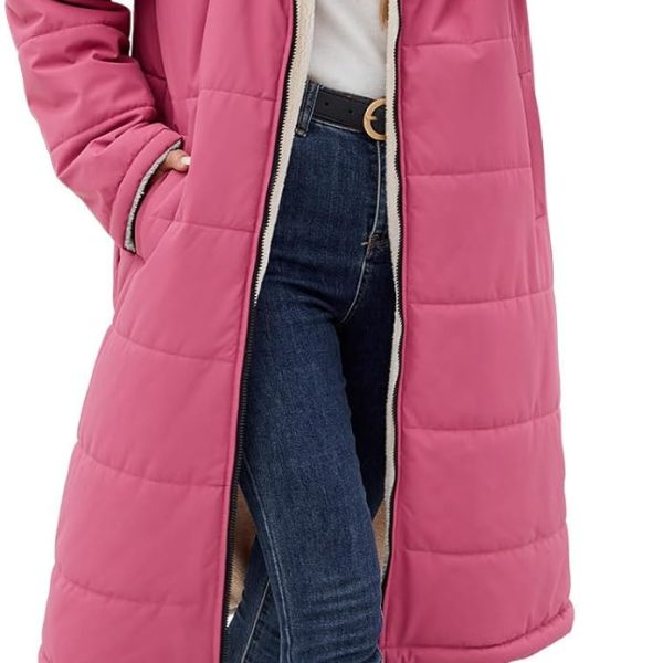 Long Womens Winter Coat Fleece Lined Coats Sherpa Quilted Puffer Jackets with Hood Zip Warm Thicken Outwear