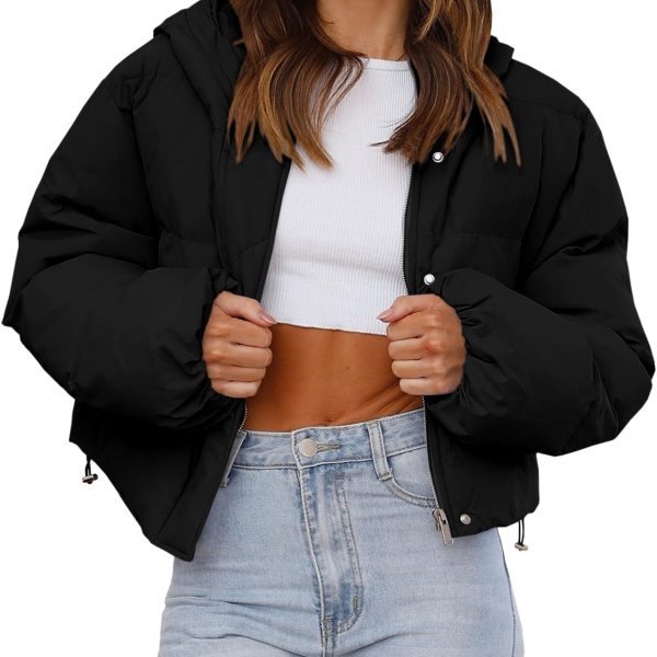 Women's Cropped Puffer Jacket Casual Winter Hoodie Baggy Short Down Coats with Pockets