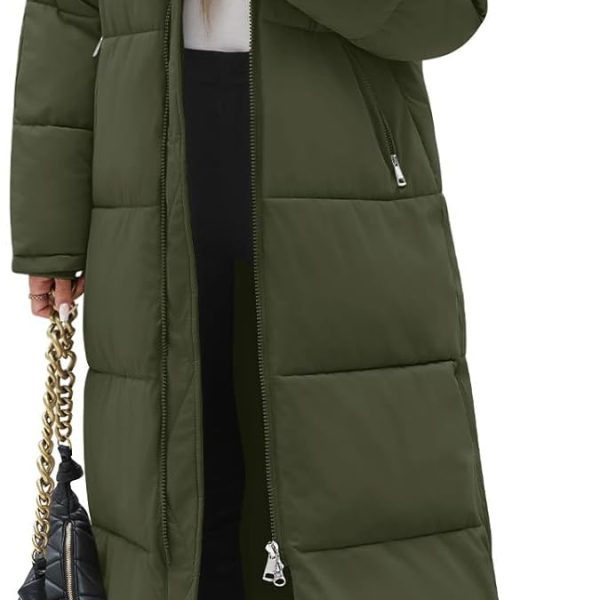 Womens Long Winter Puffer Coat Quilted Jackets Warm Hooded Coat Maxi Length Parka Down Thick Outerwear Side Zip Slit