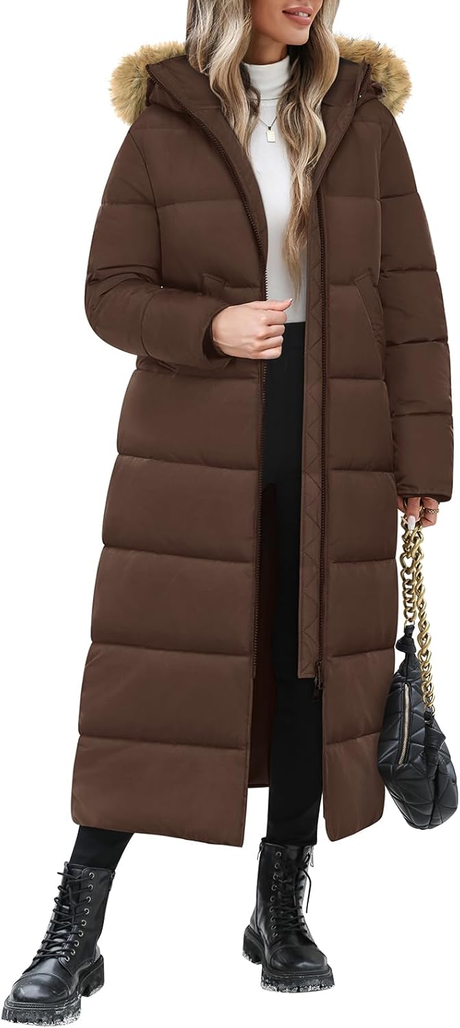 Long Winter Coats for Women Maxi Length Puffer Coat Warm Quilted Jacket Ladies Full Length Down Fur Hood Trendy 2026