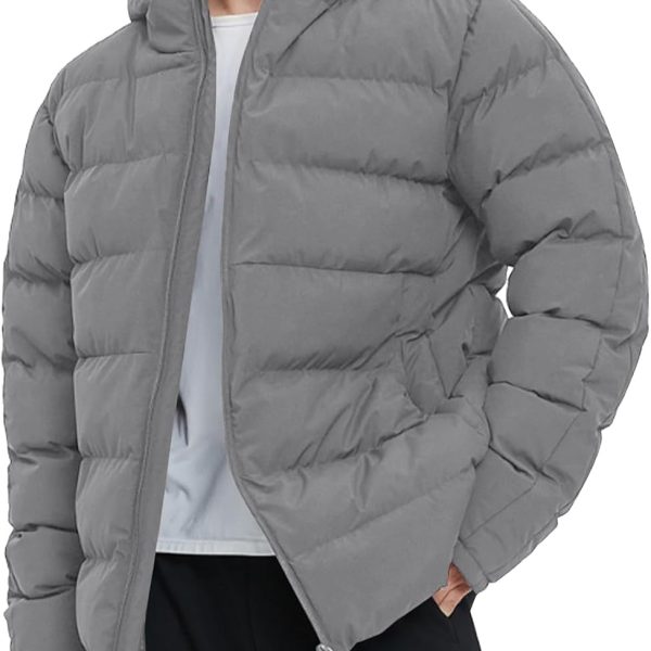 Mens Hooded Puffer Jacket Insulated Winter Waterproof Warm Coat Zipper Down Quilted Jackets