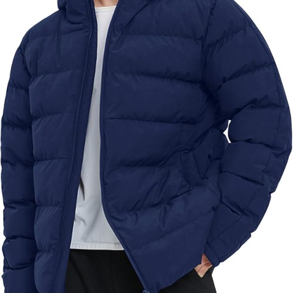 Mens Hooded Puffer Jacket Insulated Winter Waterproof Warm Coat Zipper Down Quilted Jackets