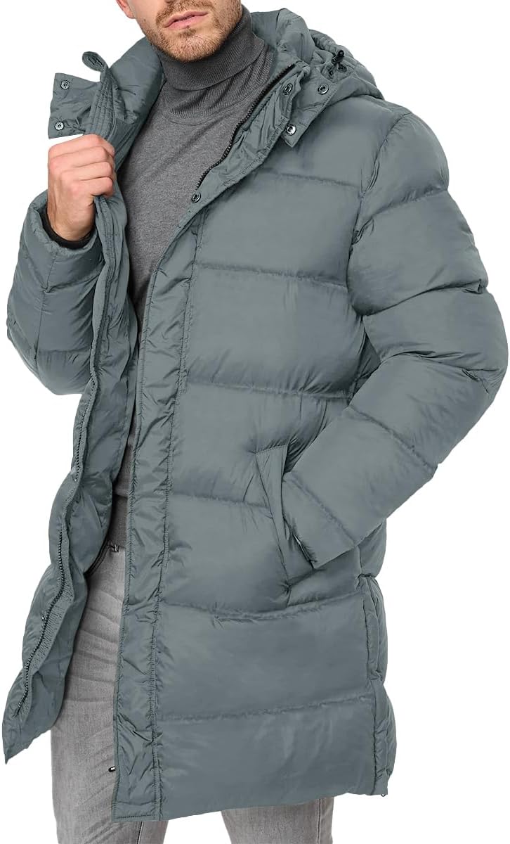 Mens Hooded Puffer Coat Parka Quilted Down Coat Long Warm Winter Thicken Padded Jacket