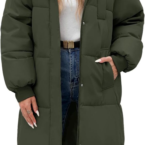 Women's Winter Jacket Long Puffer Coat Hooded Warm Parka Down Jackets Coats Zip Up Outerwear with Decorative Pockets