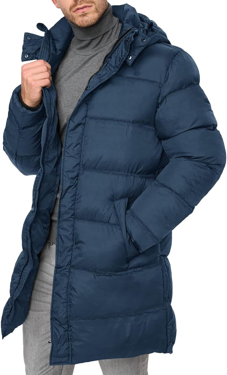 Mens Hooded Puffer Coat Parka Quilted Down Coat Long Warm Winter Thicken Padded Jacket