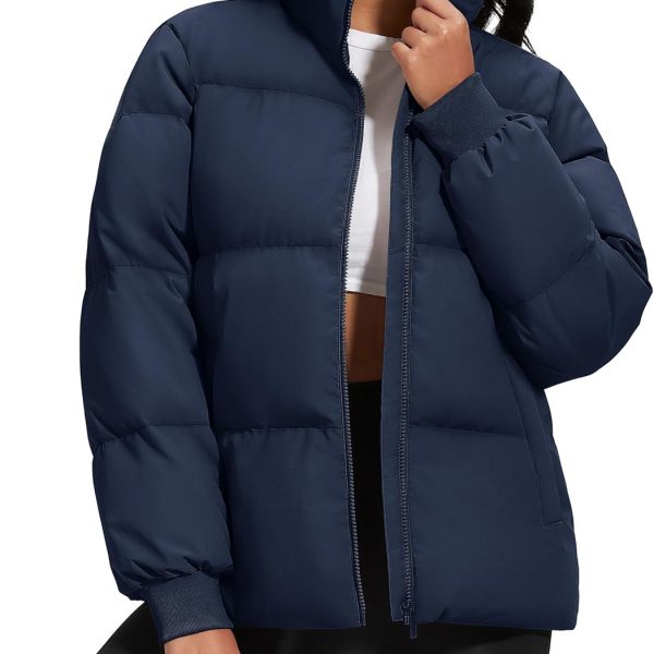 Women's Winter Down Puffer Jackets Stand Collar Zip Up Water Resistant Warm Padded Quilted Coat with Pockets