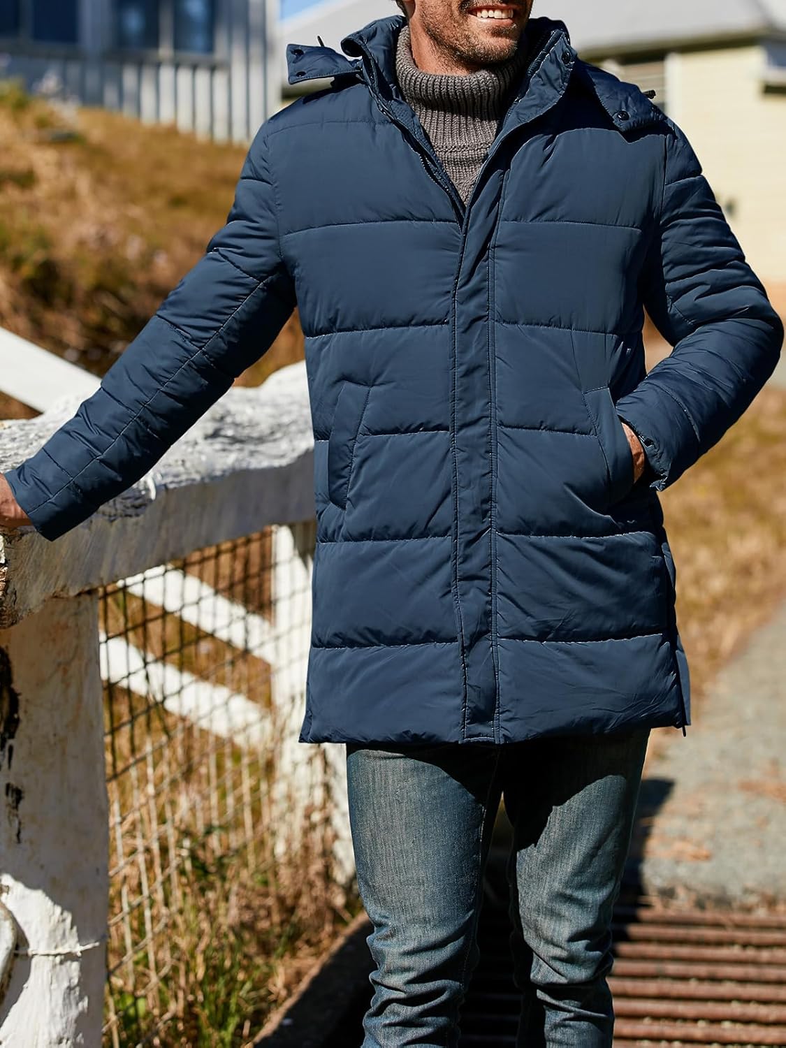 Mens Hooded Puffer Coat Parka Quilted Down Coat Long Warm Winter Thicken Padded Jacket - Image 2