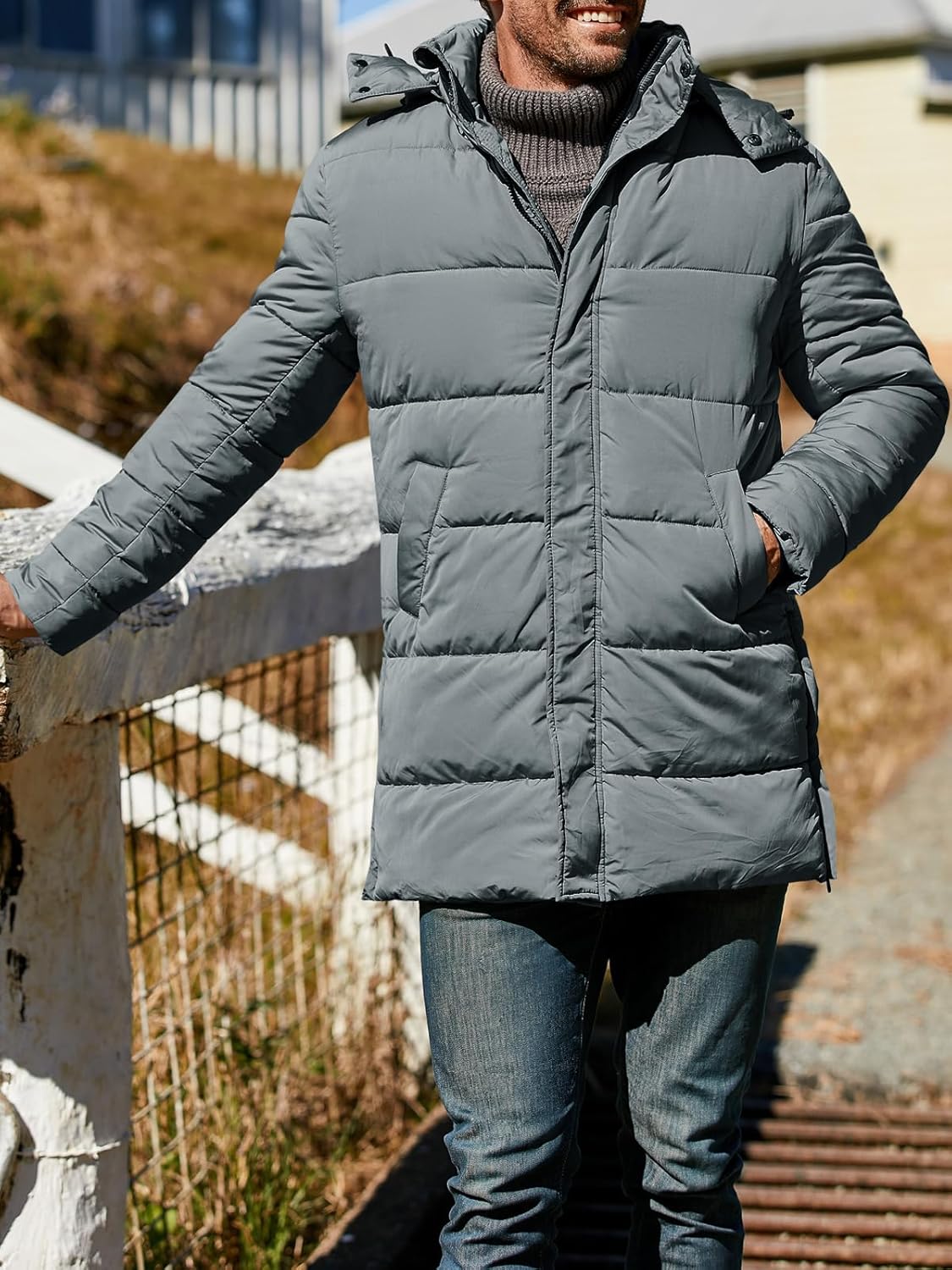 Mens Hooded Puffer Coat Parka Quilted Down Coat Long Warm Winter Thicken Padded Jacket - Image 2