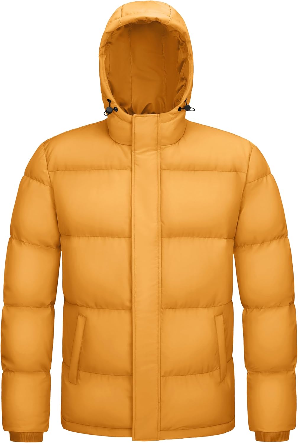 Mens Hooded Down Jacket Water Resistant Puffer Jacket Full Zip Up Windproof Winter Jacket with Zip Pockets