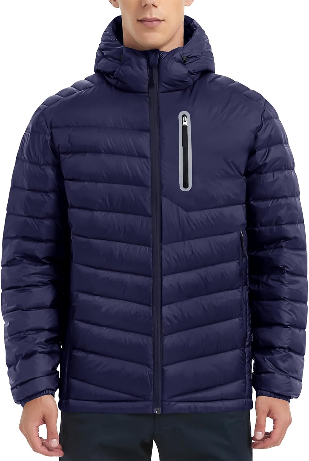 Men Down Jacket Puffer Winter Jacket with Hooded Packable Lightweight Windproof Insulated Warm Coat