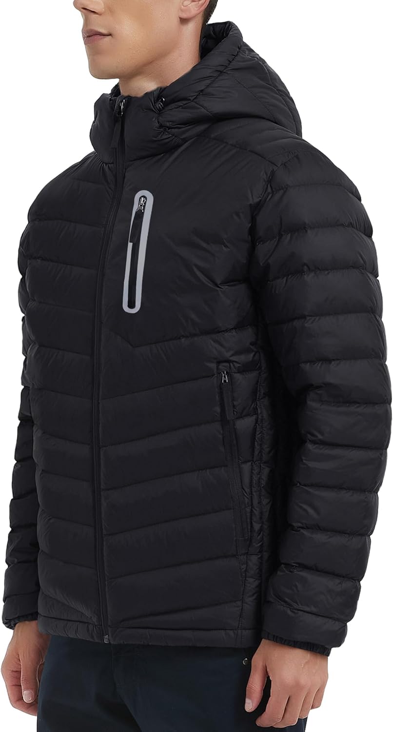 Men Down Jacket Puffer Winter Jacket with Hooded Packable Lightweight Windproof Insulated Warm Coat - Image 2