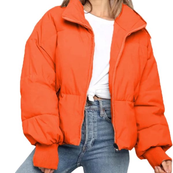 Women's Winter Stand Collar Zip Puffer Jacket Baggy Short Padded Down Coats