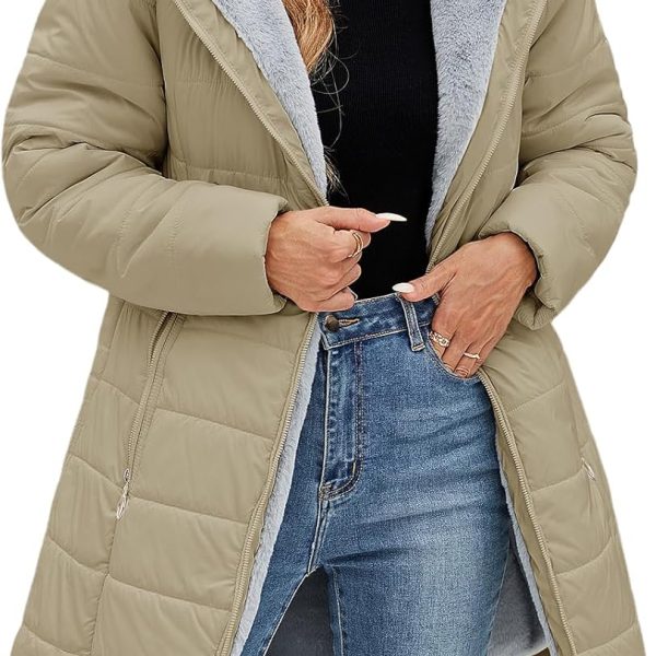 Women's Winter Fleece Lined Down Jacket Windproof Fur Warm Fit Down Jacket - Long Ski Coat for Commuting