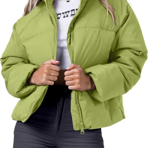 Women's Winter Cropped Puffer Jacket 2026 Long Sleeve Lightweight Zip Short Jacket Coat with Pockets