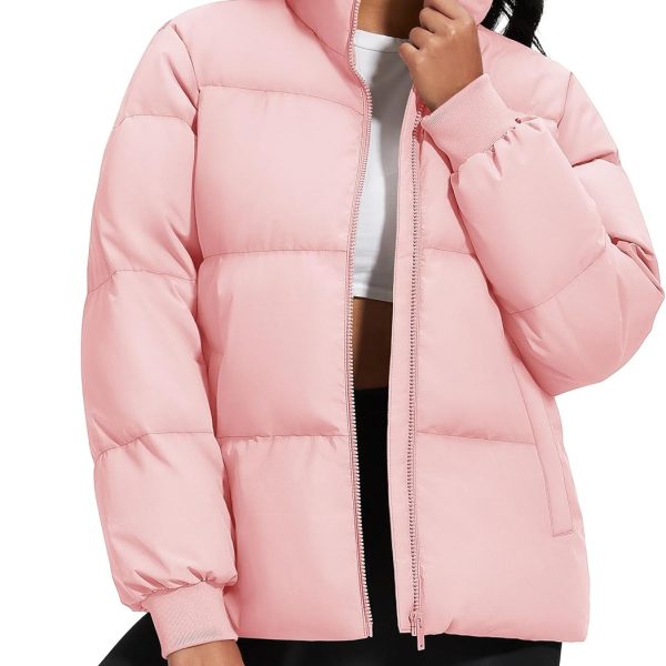 Women's Winter Down Puffer Jackets Stand Collar Zip Up Water Resistant Warm Padded Quilted Coat with Pockets