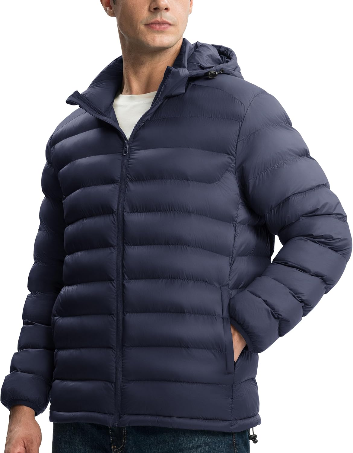 Men's Lightweight Puffer Jacket Detachable Hooded Water Resistant Puffy Winter Down Jackets for Snow Ski Travel - Image 2